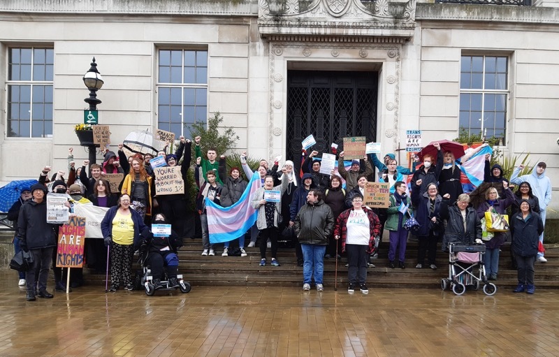 Other image for Dozens attend ‘trans rights’ protest outside town hall